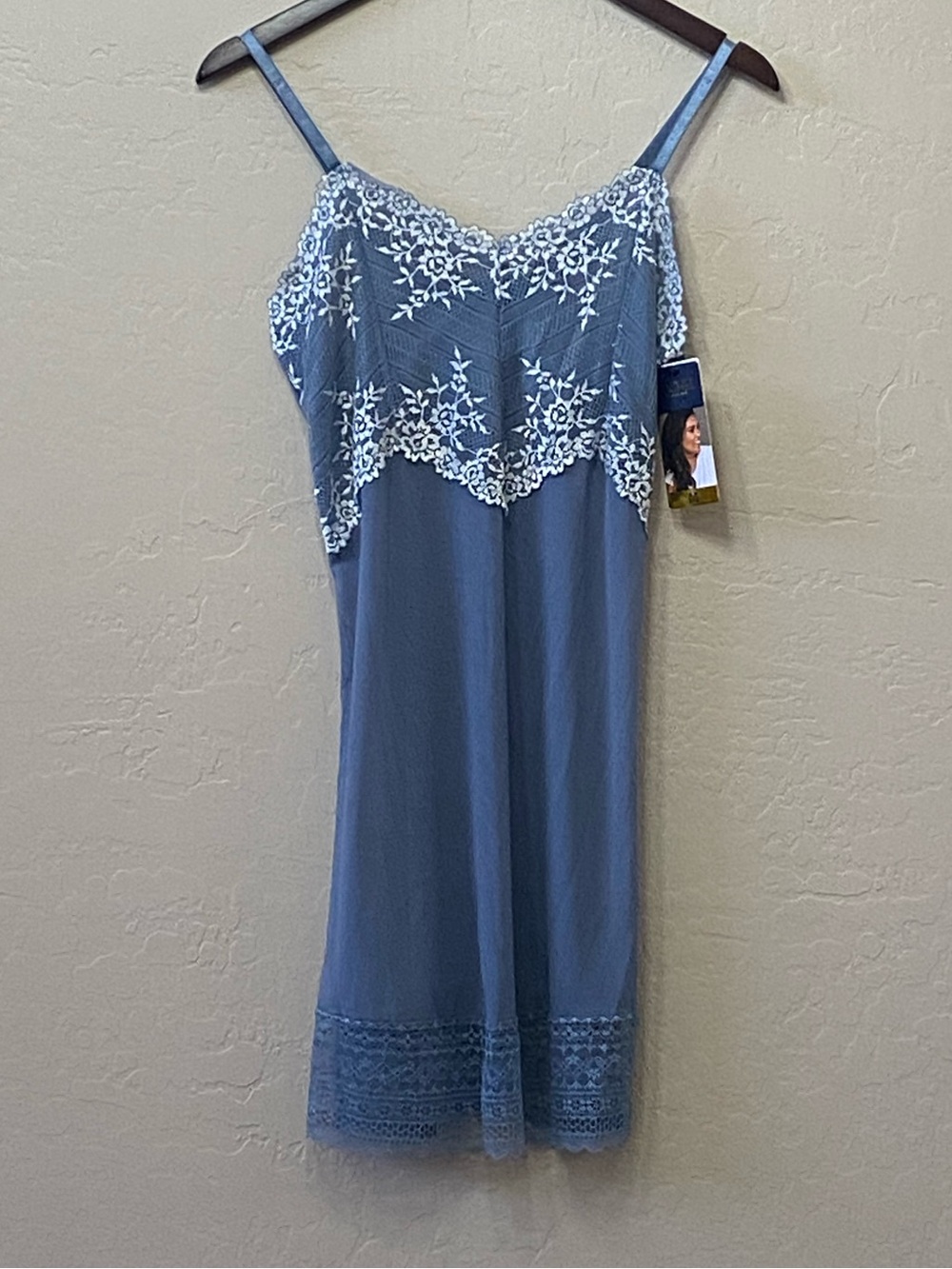 Women's Mesh & Lace Blue Slip with White accents